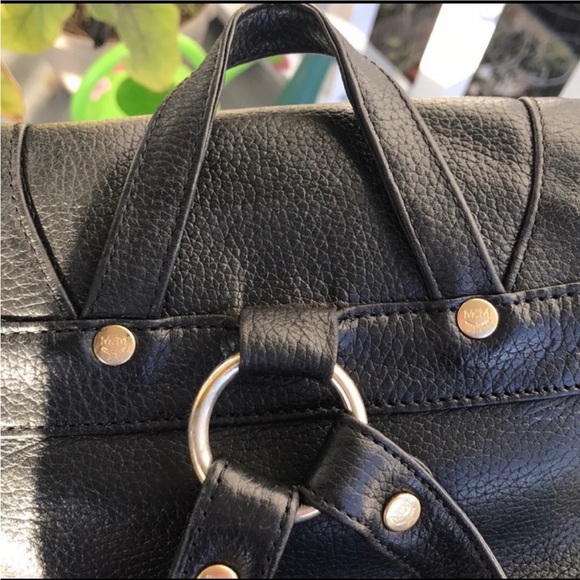MCM Authentic Vintage Black Leather Backpack or handbag adjustable straps GC main image 4